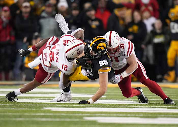 Omar Brown and Chris Kolarevic 2022 Nebraska Iowa football USATSI_19502321
